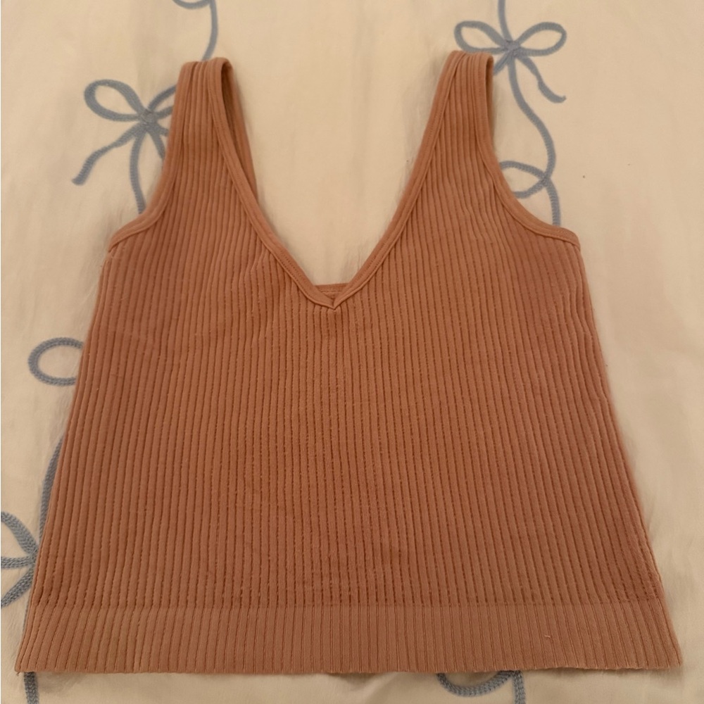 Free People Brown Ribbed Sleeveless Tank Top